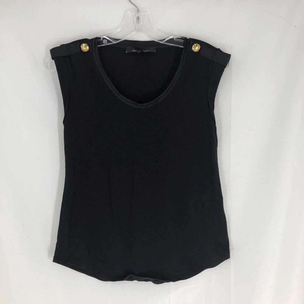 White House Black Market Top Womens XXS Black Sleeveless Button Shoulder